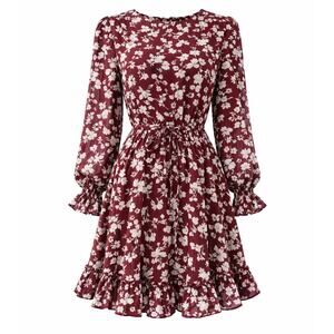 Red Floral Mini Dress, Tie Waist, Ruffled Collar, Women's Cupshe, NWT Sz XS